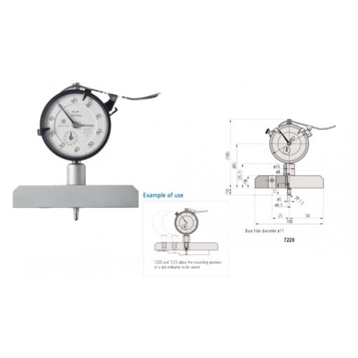 Đồng hồ đo sâu 0-200mm x 0.01 Đế 100mm Mitutoyo 7220