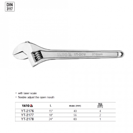 Mỏ lết hệ inch Yato YT-2178