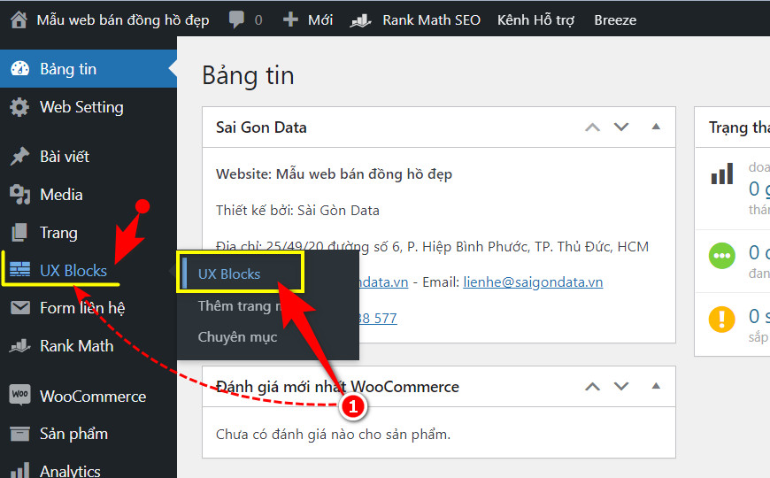 1 Chon UX Blocks de vao khu vuc chinh sua Banner