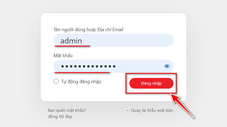 Đăng nhập tài khoản quản lý trang web