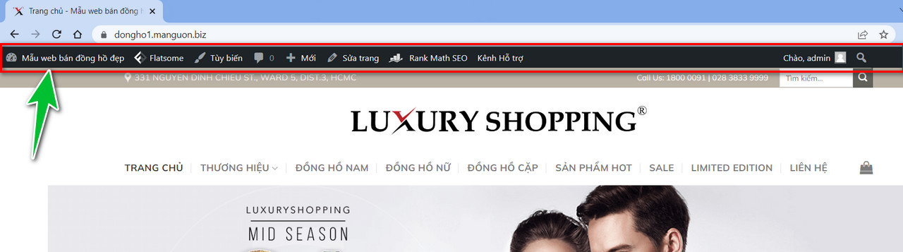 hien thi thanh cong cu chinh sua website