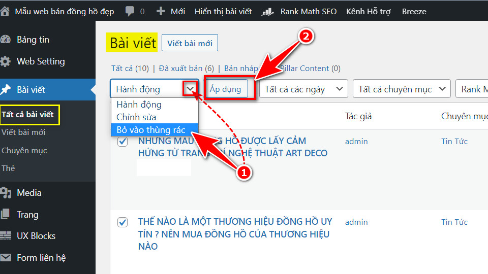 2.3 Chon hanh dong Bo vao Thung rac va chon Ap dung