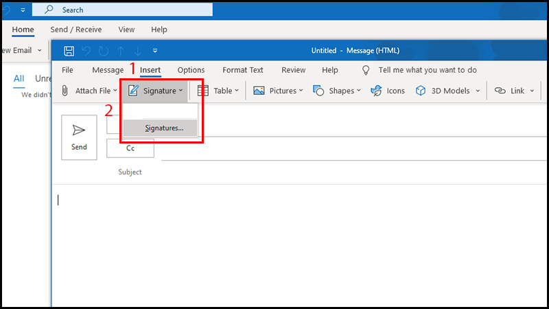Vào hộp thoại Signature (Chữ ký) để tạo chữ ký Email. b2p2add