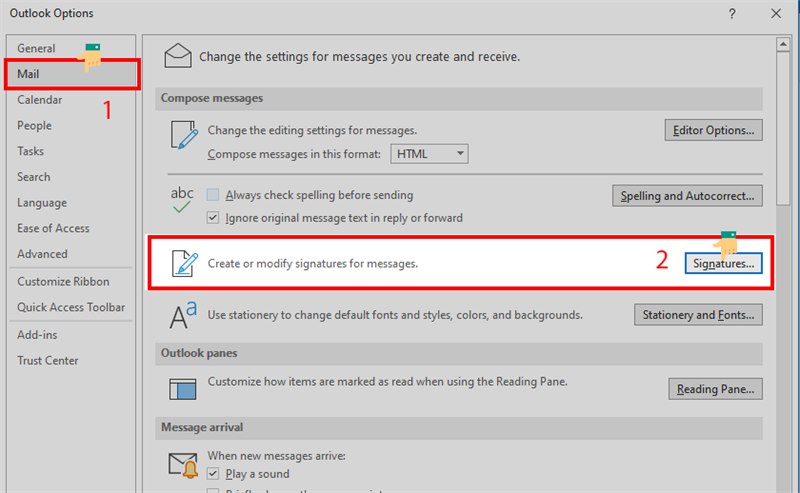 Vào phần Signature (Chữ ký) để thay đổi chữ ký Email đã tạo từ trước. b3p4 800x493 1
