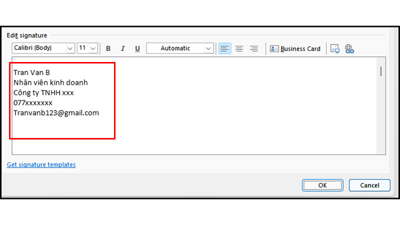 Nhập thông tin cơ bản của chữ ký Email. b4p2 800x450 2