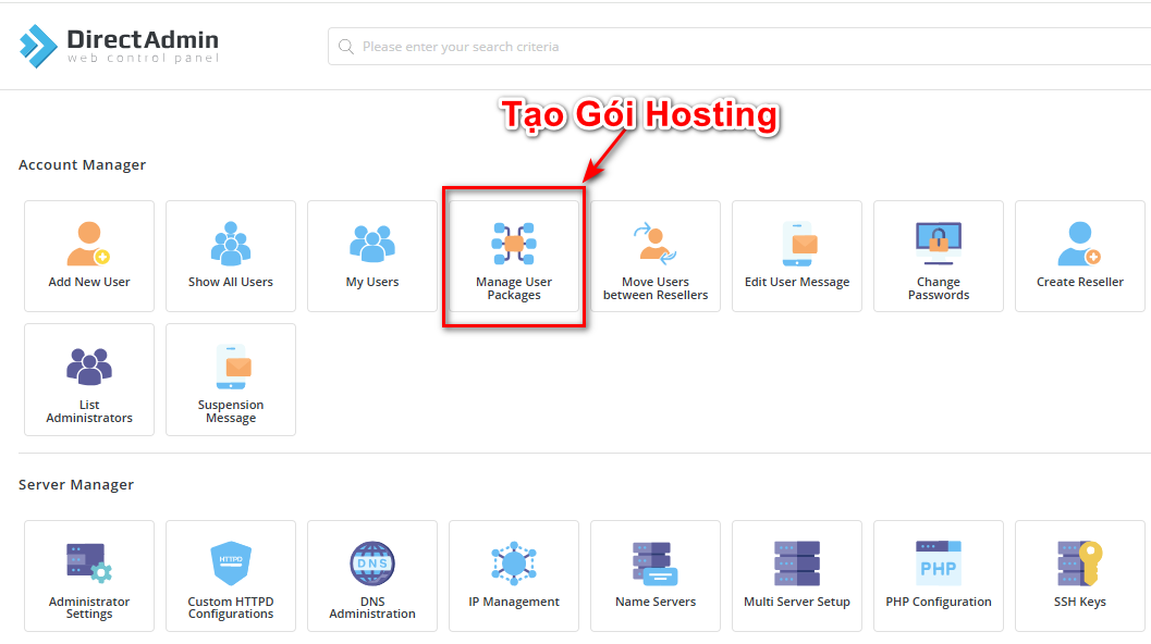 Tạo gói hosting trên Directadmin