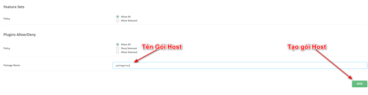 Tạo gói Hosting