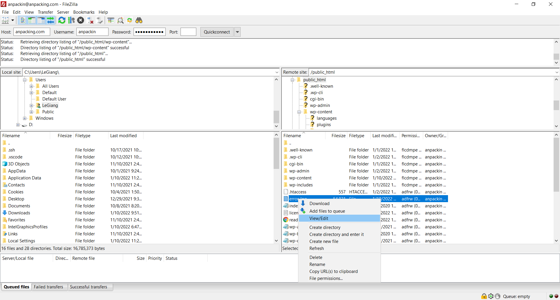 Hướng dẫn sửa lỗi “Sorry, You Are Not Allowed to Access This Page” trên WordPress 19 filezilla 3