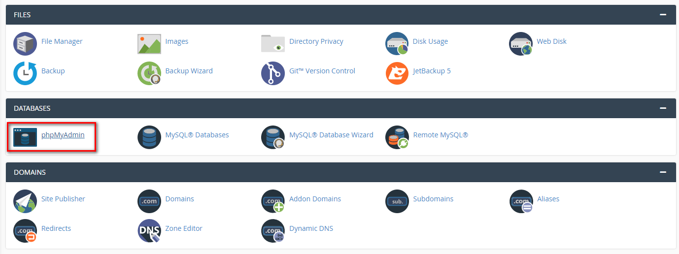 phpmyadmin cpanel
