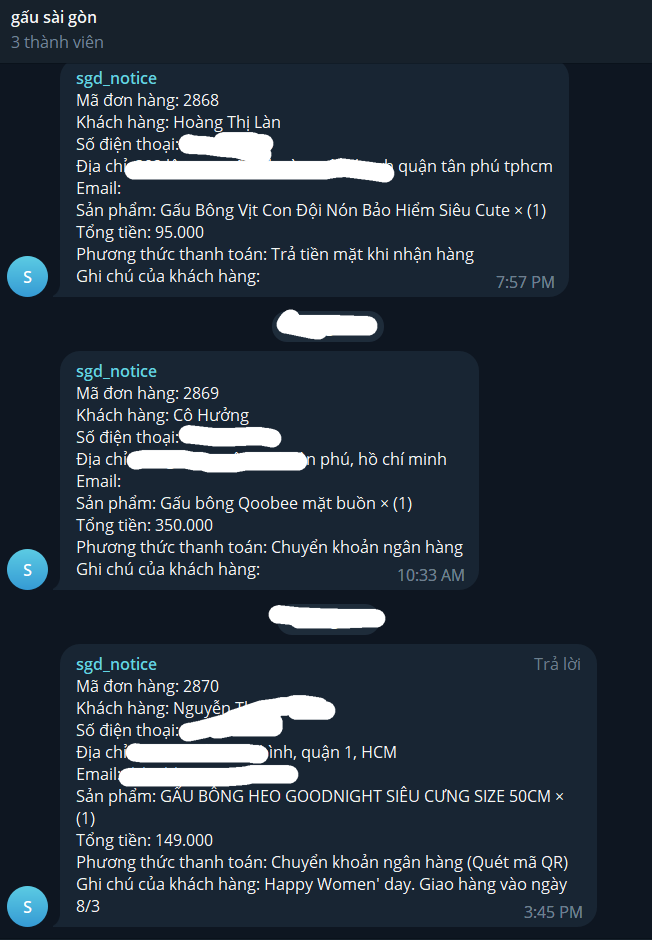 sai gon data thong bao don hang qua telegram