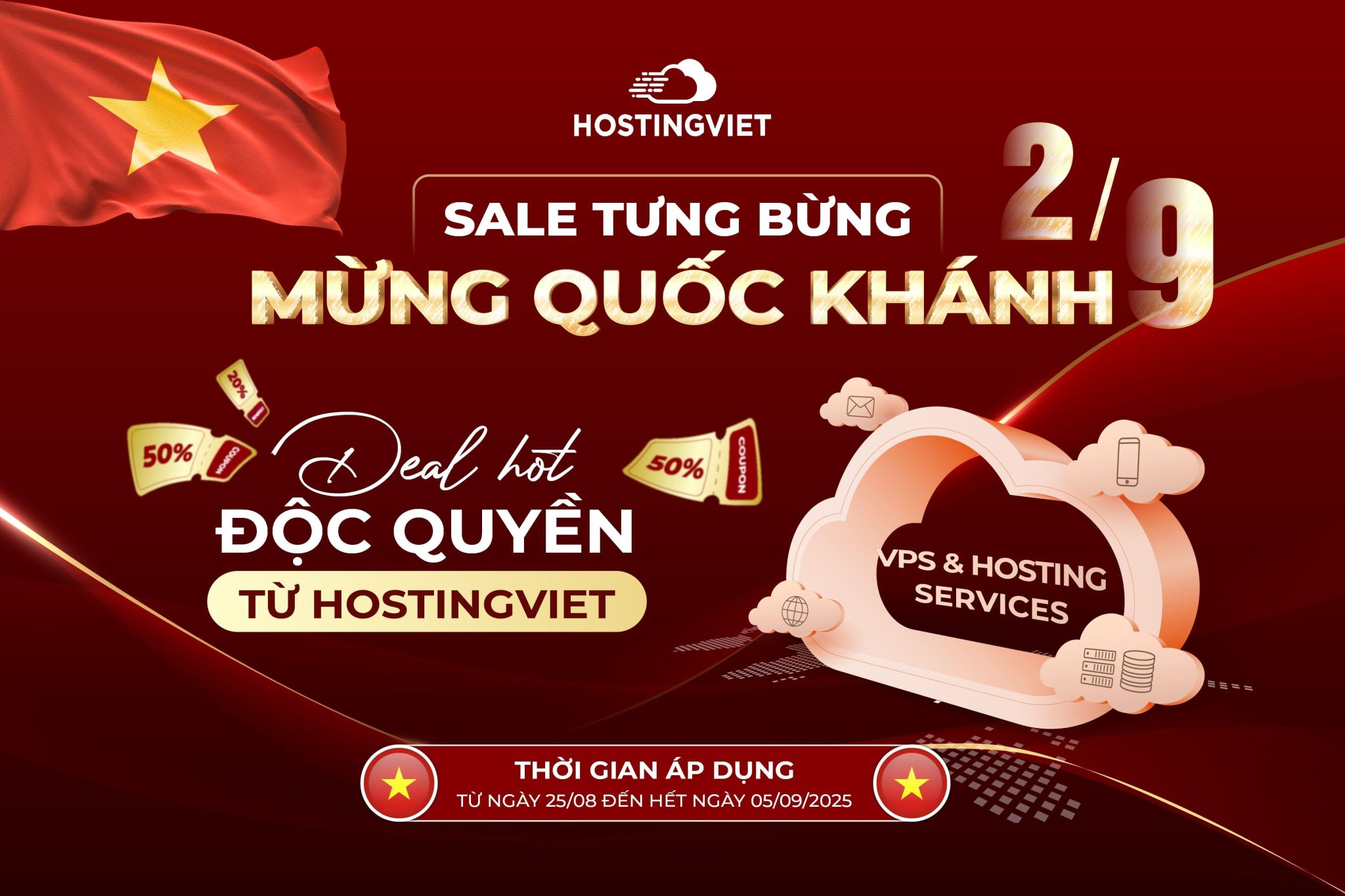 Giảm trọn đời 50% Hosting/VPS từ HostingViet nhân Quốc Khánh 02/09: