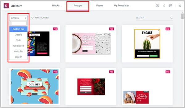 Popups: Bottom Bar trong elementor