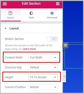 Popups: Full Screen trong elementor