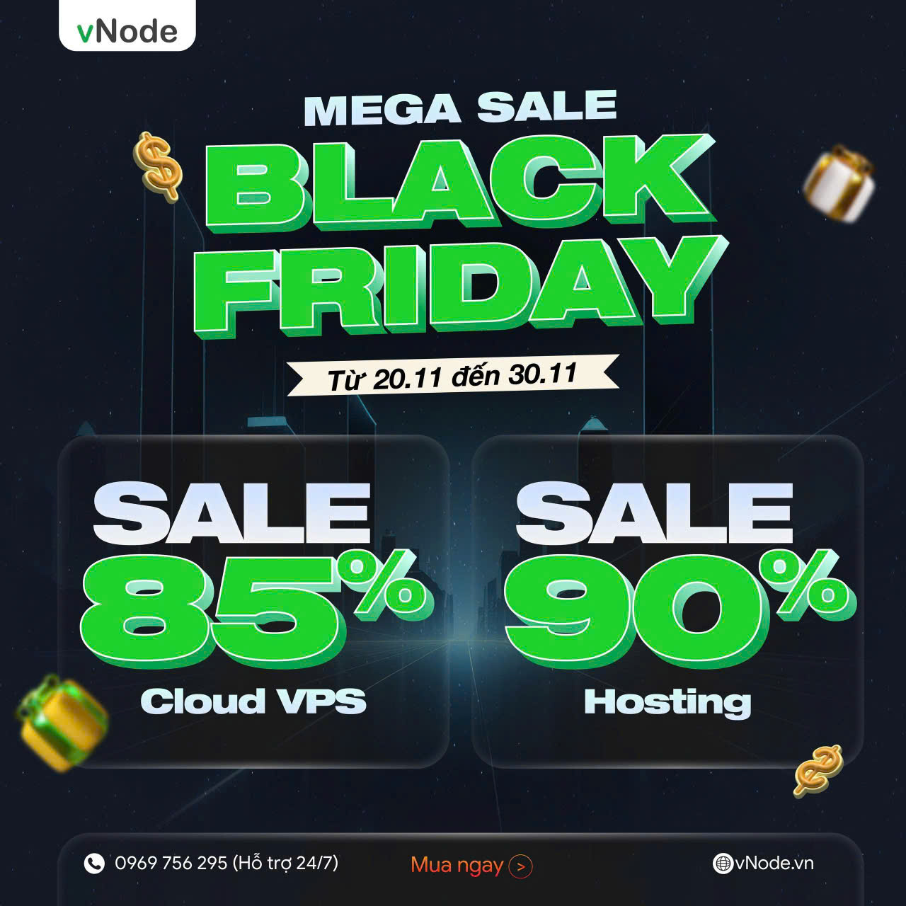 [BLACK FRIDAY 2025] – vNode tung ưu đãi khủng: Giảm 90% Hosting & 85% VPS