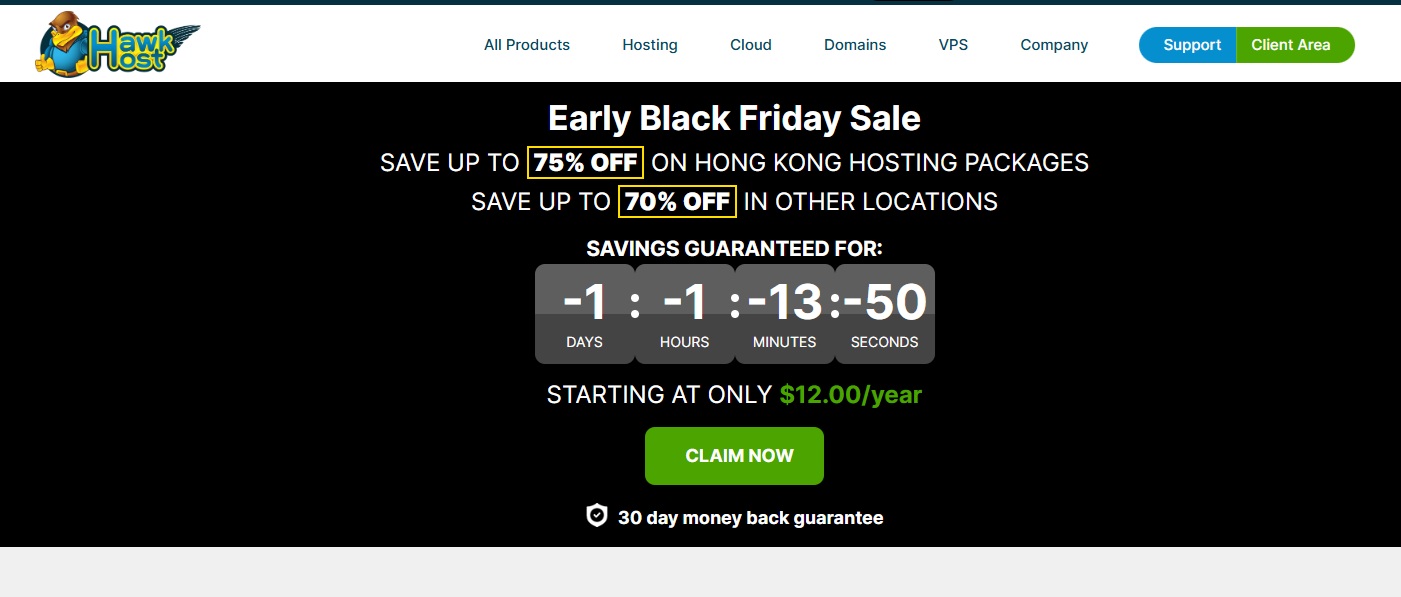 Black Friday Hawk Host 2025 – Giảm Giá Tới 75% Hosting, Chỉ Từ 0.75$/Tháng!