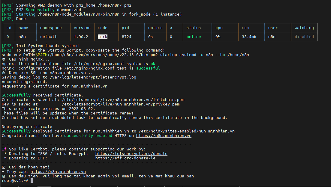 Cài n8n với PostgreSQL trên Ubuntu/Debian: chỉ 1 script, tự có Nginx + SSL