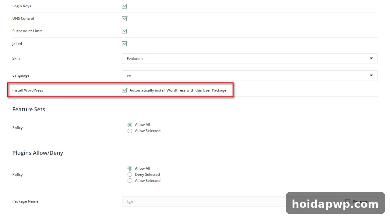 DirectAdmin tự động cài WordPress khi tạo user/domain: chỉ 4 bước thiết lập